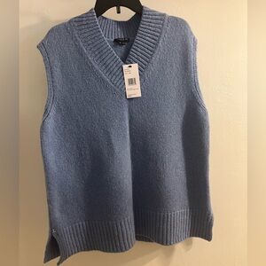 NWT $848 Lafayette 148 Cashmere Knit Vest Sweater Size M Blue V Neck